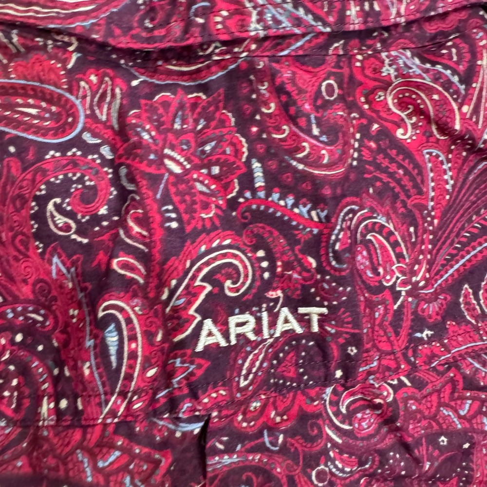 Ariat Mens Paisley Long Sleeve Button Down Shirt Red Burgundy Western Medium - Picture 6 of 8